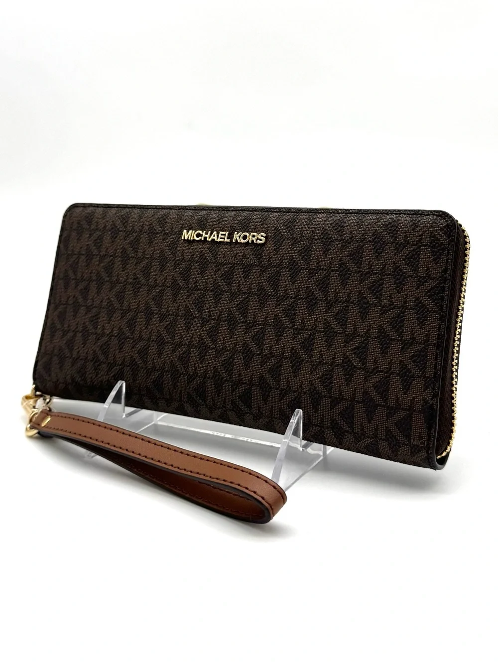 Michael Kors Large Continental Wallet Wristlet Brown/Gold